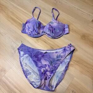 Liquid Blue purple floral 2 piece swimsuit L